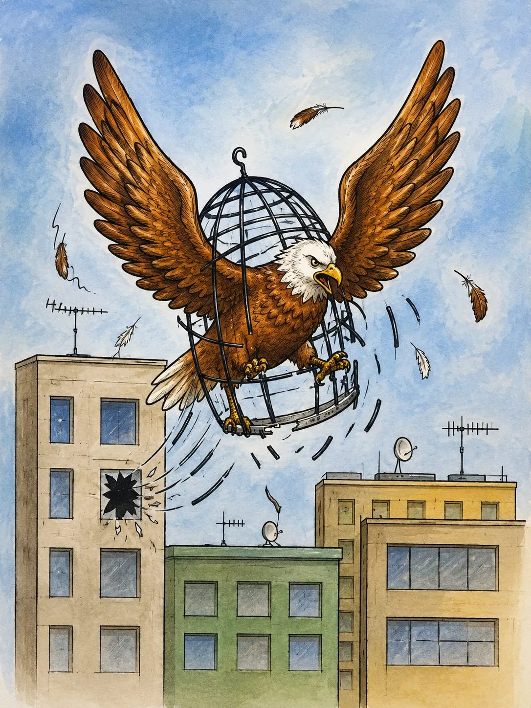 Cartoon “The Cage of Freedom: An Eagle Is Always an Eagle” by Oleksandr Zinovyev