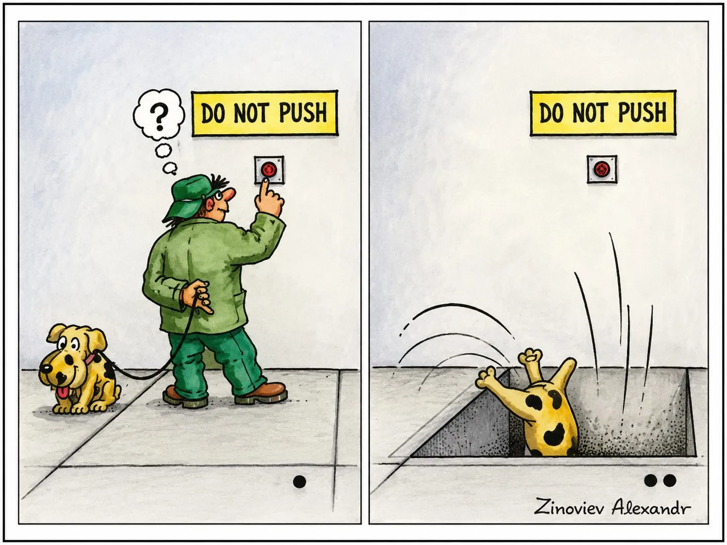 Cartoon “Do Not Press” by Oleksandr Zinovyev