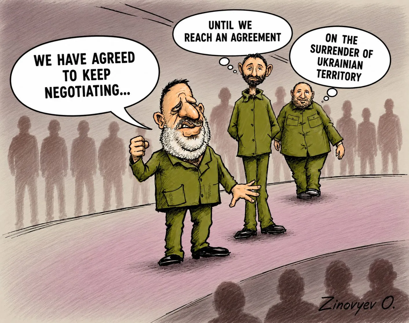 Cartoon “Backroom Deals, in English” by Oleksandr Zinovyev