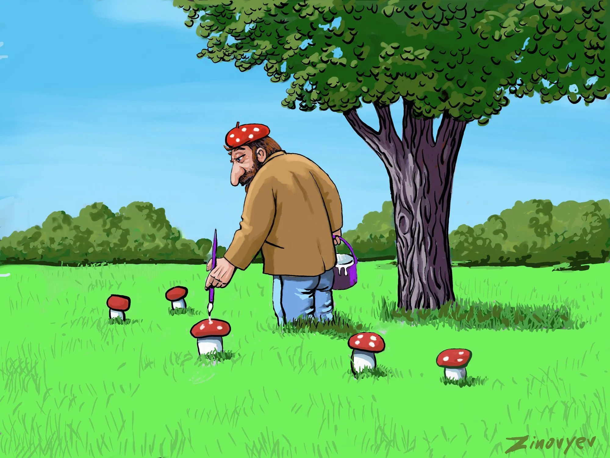 Cartoon “The Mushroom-Picking Artist” by Oleksandr Zinovyev