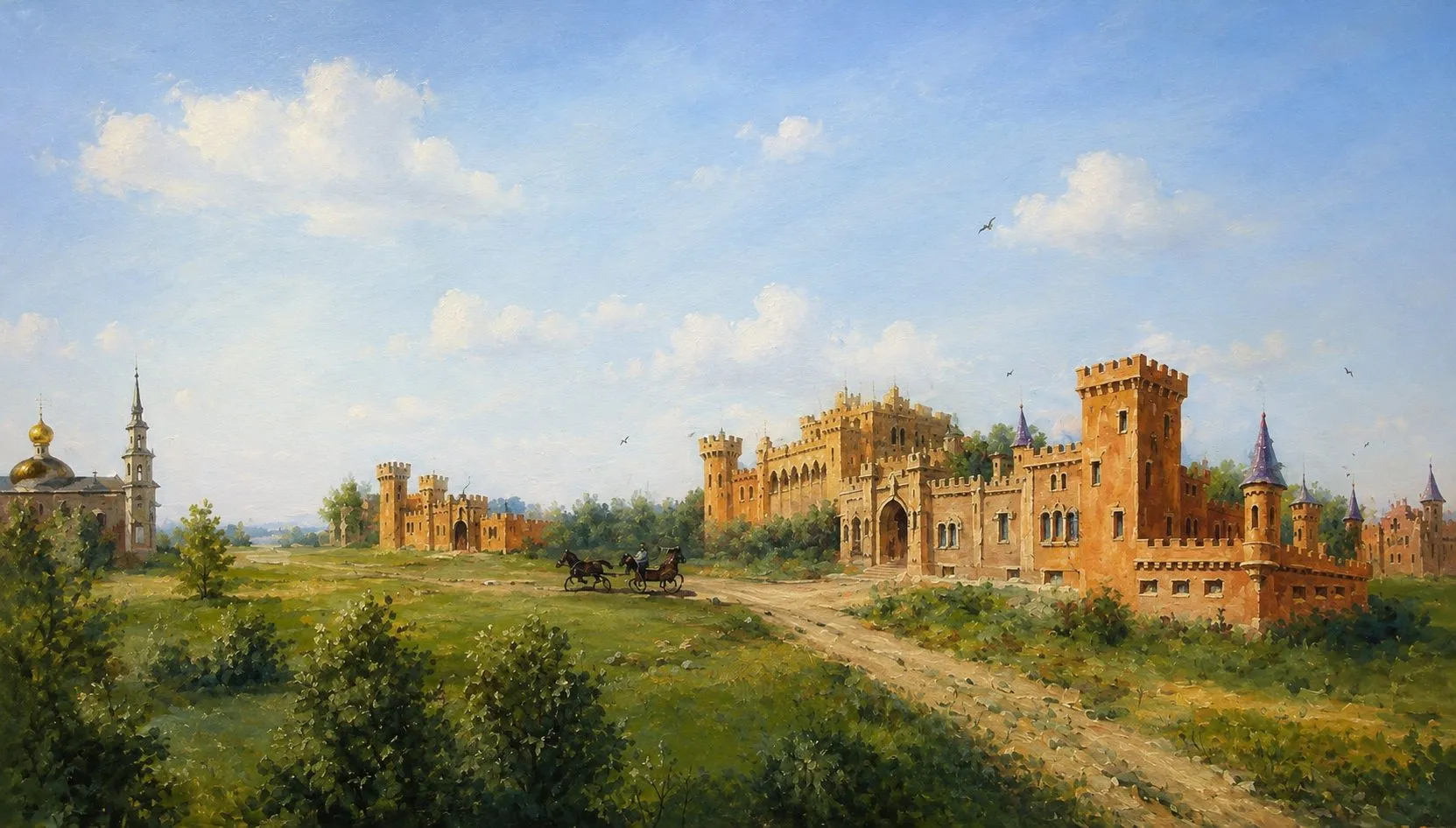 Painting “Reconstruction: View from the North Wing, Vasylivka Castle” by Oleksandr Zinovyev