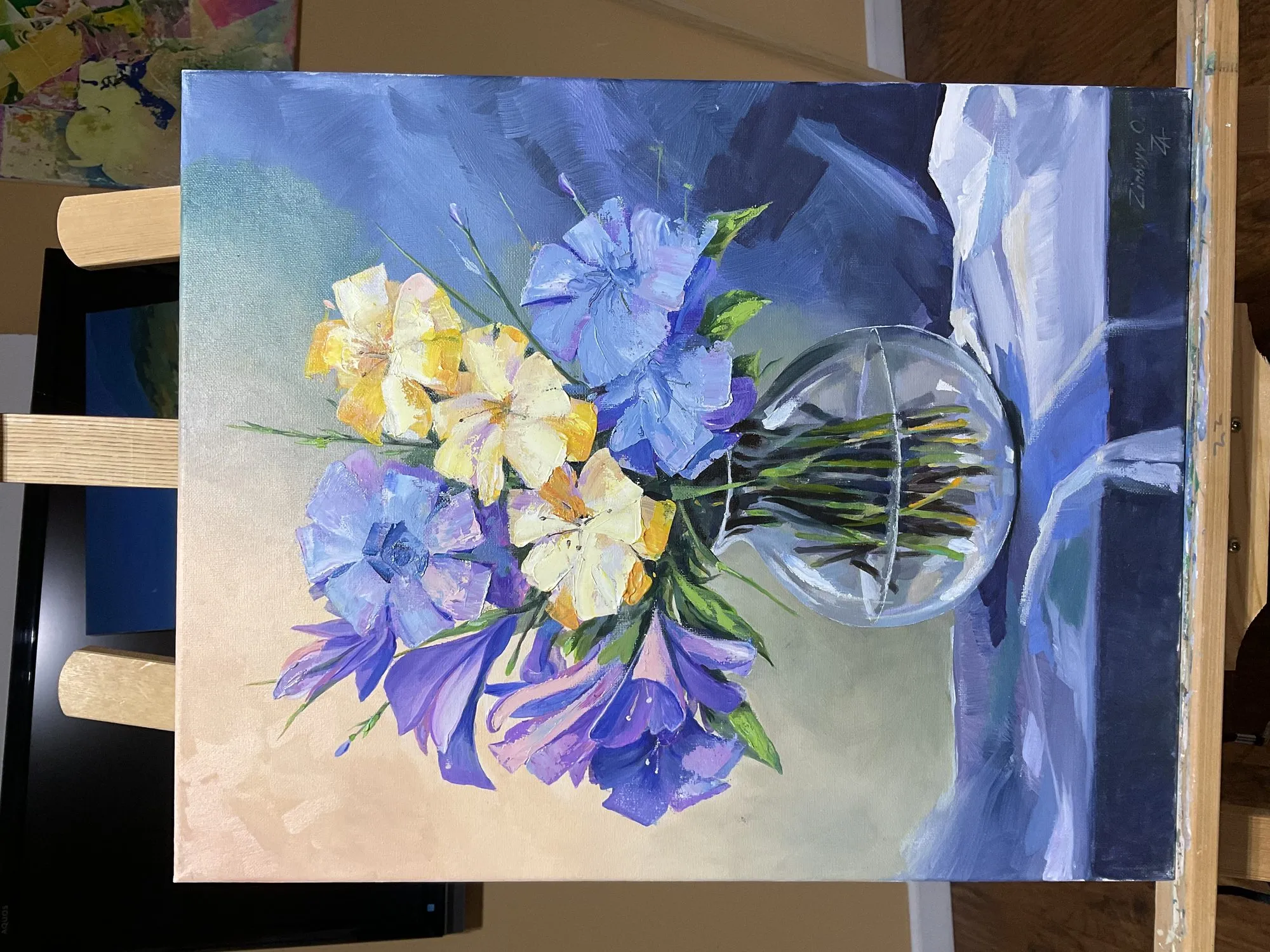 Painting “Blue Flowers on Blue” by Oleksandr Zinovyev
